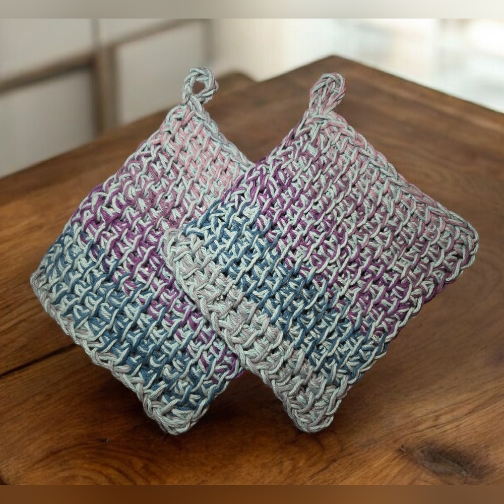 Handmade Tunisian Crochet Washcloth/Dishcloth/Potholder/Hot Pads 100% Cotton NWT - Picture 2 of 4